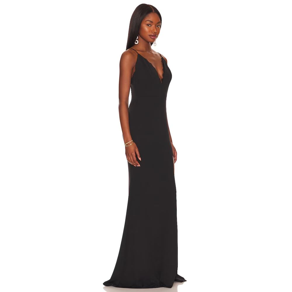 Katie May Saylor Feathered V-Neck Gown Black - Picture 3 of 8